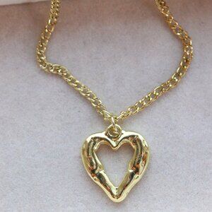 Open Heart Textured Style Pendant Necklace Stainless Steel